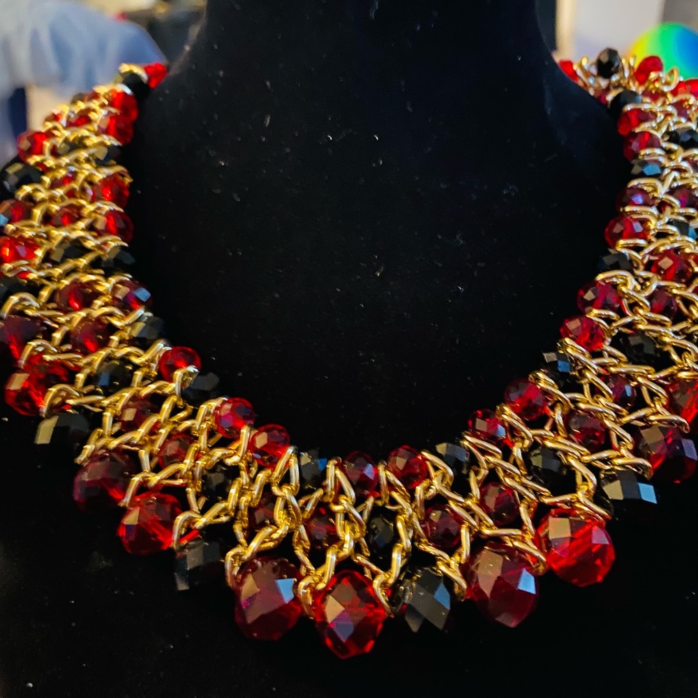 Faux Ruby & Gold Multi-color Necklace